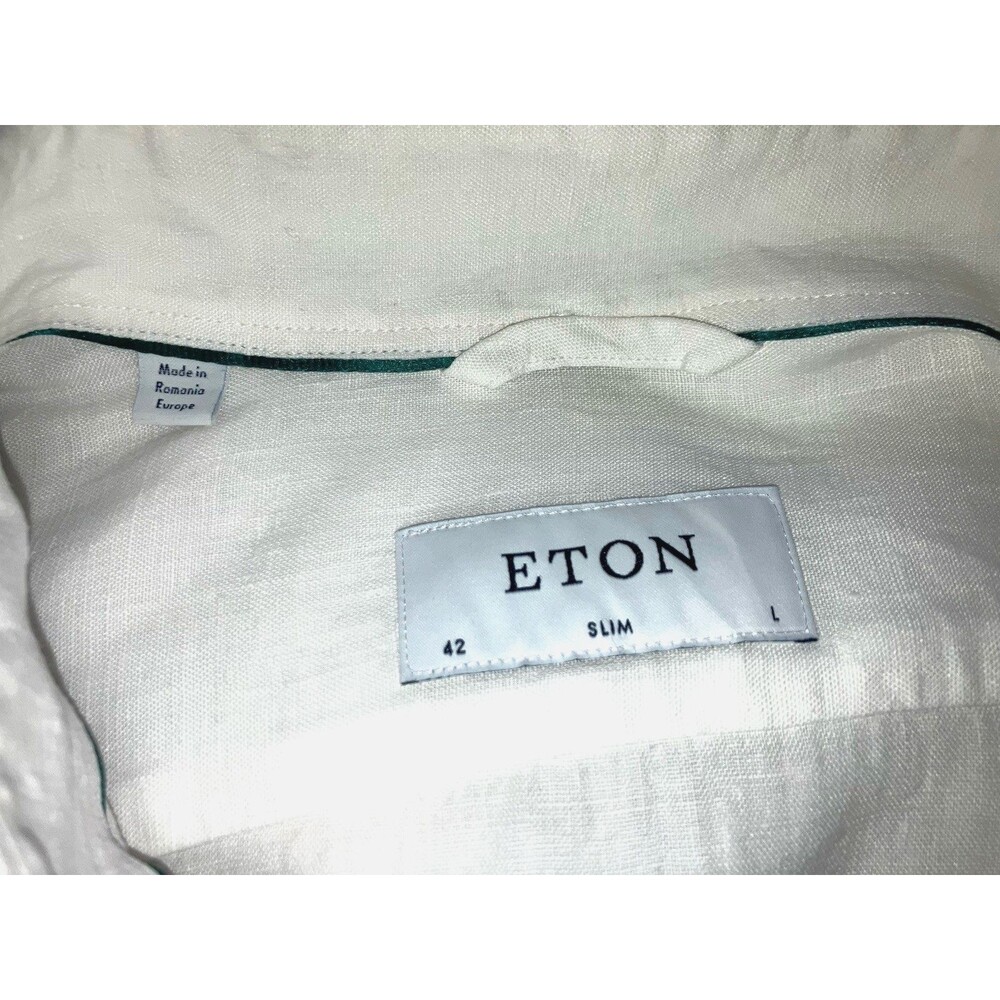 ETON SLIM L Solid White 100% Linen Long Sleeve Dress / Casual Men's Shirt Button - Picture 4 of 6